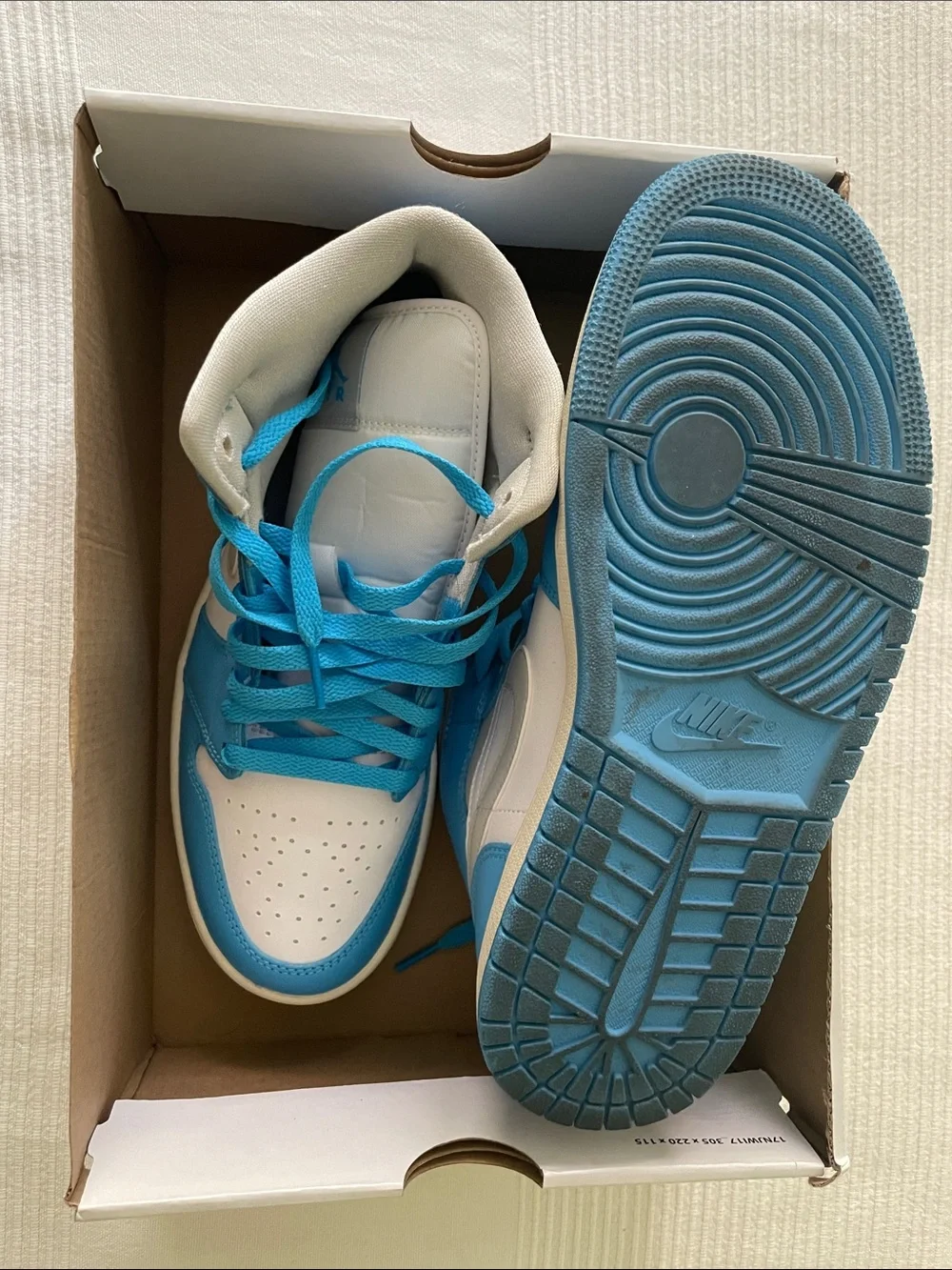 Nike Air Jordan 1 Mid White and Blue Leather Sneakers - Picture 3 of 5